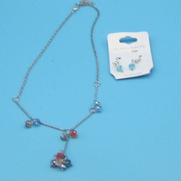 📦 90's style Y shaped necklace multi colored beads matching earrings - Picture 1 of 6